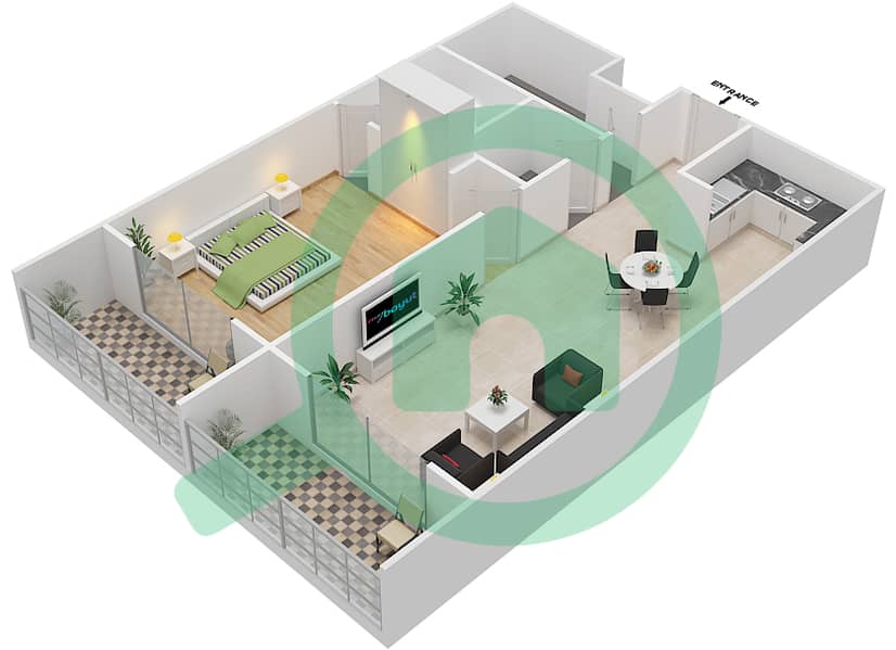 المخططات الطابقية لتصميم الوحدة 109 شقة 1 غرفة نوم - ريزورتز من دانوب 109
Floor 1 interactive3D
