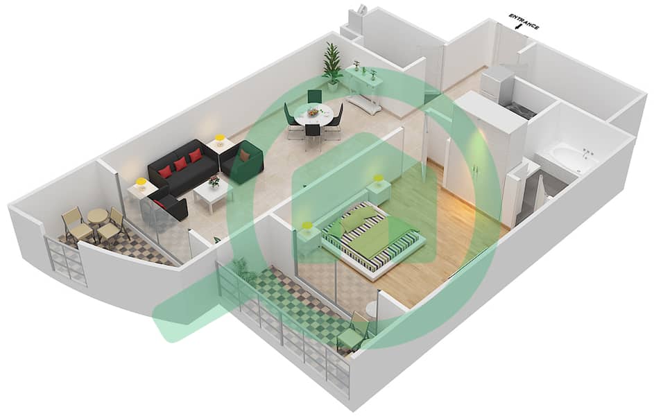 المخططات الطابقية لتصميم الوحدة 111 شقة 1 غرفة نوم - ريزورتز من دانوب 111
Floor 1 interactive3D
