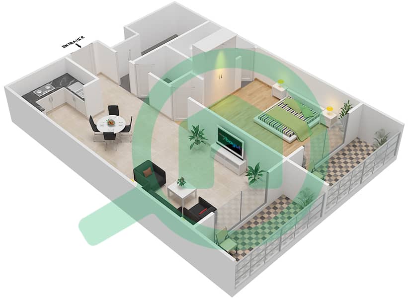 多瑙河畔度假村 - 1 卧室公寓单位112戶型图 Floor 1 interactive3D