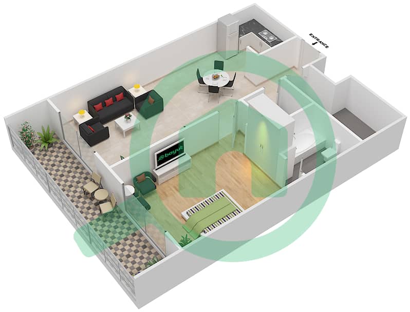 المخططات الطابقية لتصميم الوحدة 114 شقة 1 غرفة نوم - ريزورتز من دانوب 114
Floor 1 interactive3D