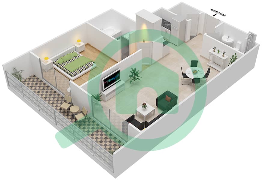 المخططات الطابقية لتصميم الوحدة 115 شقة 1 غرفة نوم - ريزورتز من دانوب 115
Floor 1 interactive3D