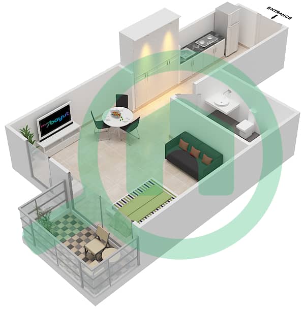 Резортс от Дануб - Апартамент Студия планировка Единица измерения 118 118
Floor 1 interactive3D