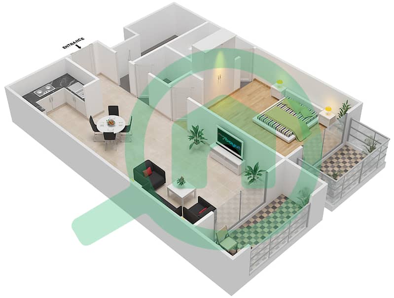 多瑙河畔度假村 - 1 卧室公寓单位120戶型图 Floor 1 interactive3D