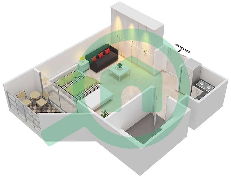 Резортс от Дануб - Апартамент Студия планировка Единица измерения 121 Floor 1 interactive3D