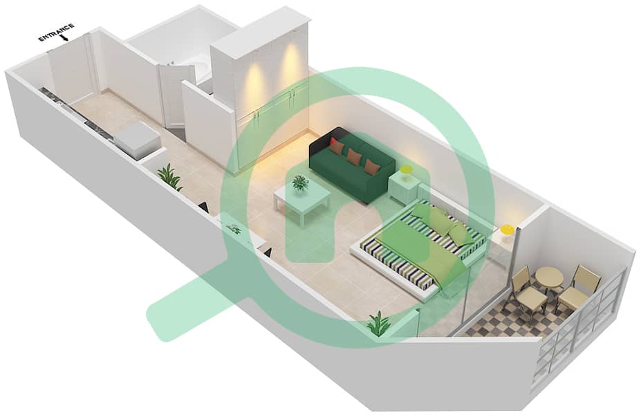 المخططات الطابقية لتصميم الوحدة 201 شقة استوديو - ريزورتز من دانوب Floor 2 interactive3D