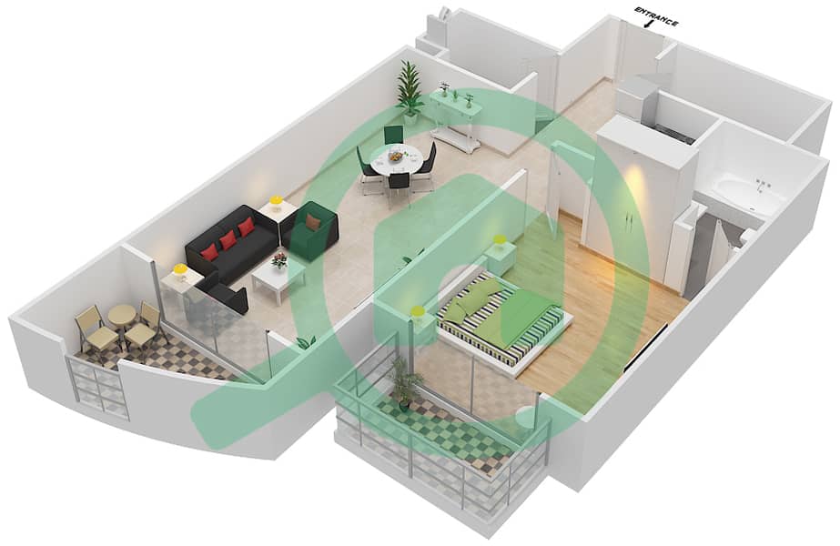 المخططات الطابقية لتصميم الوحدة 315 شقة 1 غرفة نوم - ريزورتز من دانوب Unit-315
Floor 3 interactive3D