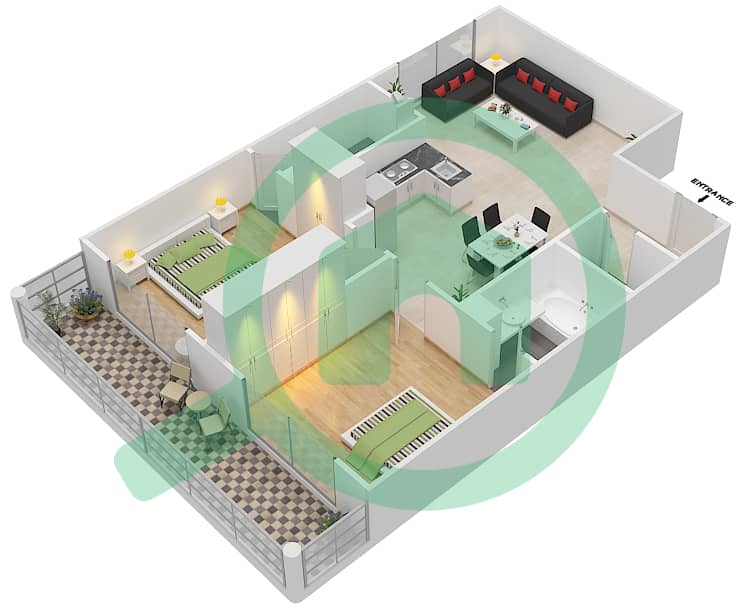 Резортс от Дануб - Апартамент 2 Cпальни планировка Единица измерения 324 Unit-324
Floor 3 interactive3D
