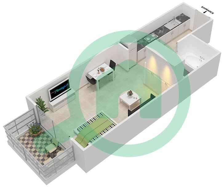 Resortz by Danube - Studio Apartment Unit 207 Floor plan Floor 2 interactive3D