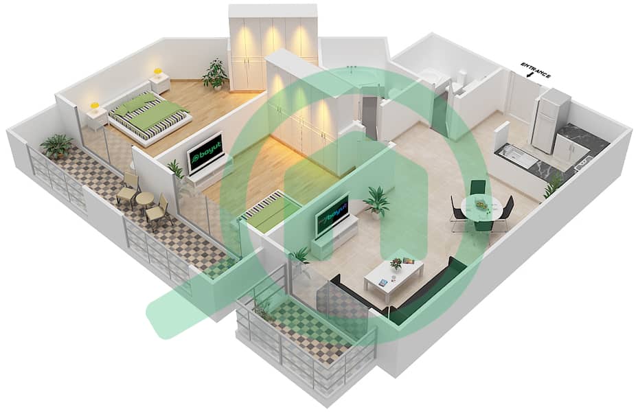 المخططات الطابقية لتصميم الوحدة 209 شقة 2 غرفة نوم - ريزورتز من دانوب 209
Floor 2 interactive3D
