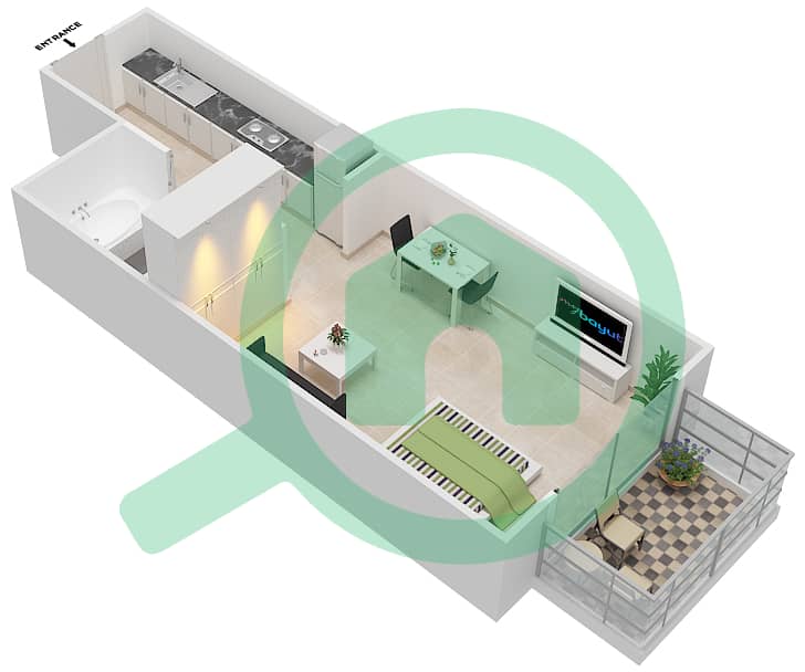 Резортс от Дануб - Апартамент Студия планировка Единица измерения 408 Unit-408
Floor 4 interactive3D