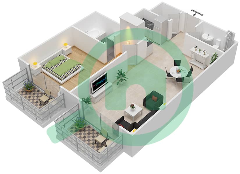 Резортс от Дануб - Апартамент 1 Спальня планировка Единица измерения 422 Unit-422
Floor 4 interactive3D
