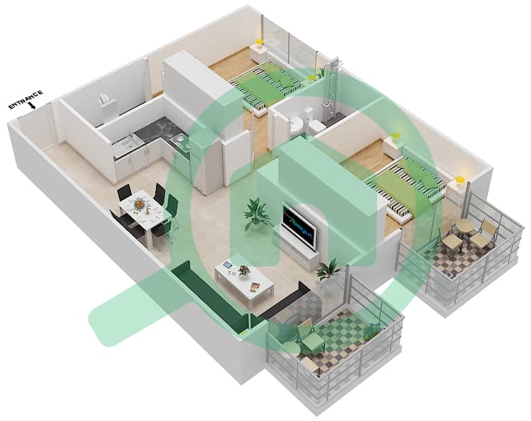 Резортс от Дануб - Апартамент 2 Cпальни планировка Единица измерения 423 Unit-423
Floor 4 interactive3D