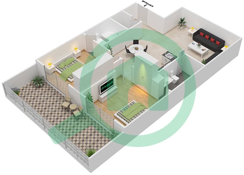 Резортс от Дануб - Апартамент 2 Cпальни планировка Единица измерения G13 Unit-G13
Ground Floor interactive3D