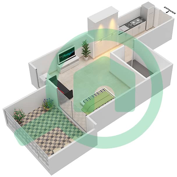 المخططات الطابقية لتصميم الوحدة G15 شقة استوديو - ريزورتز من دانوب Unit-G15
Ground Floor interactive3D