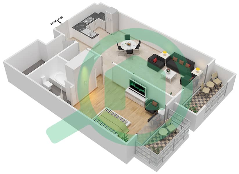 Резортс от Дануб - Апартамент 1 Спальня планировка Единица измерения 101,121 Unit-101,121
Floor 1 interactive3D