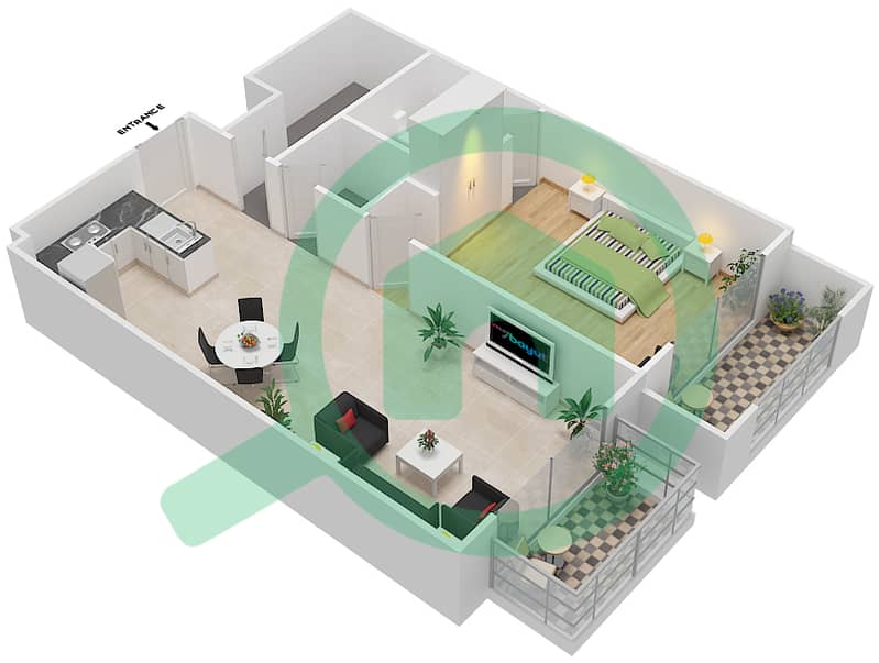 Резортс от Дануб - Апартамент 1 Спальня планировка Единица измерения 102 Unit-102
Floor 1 interactive3D