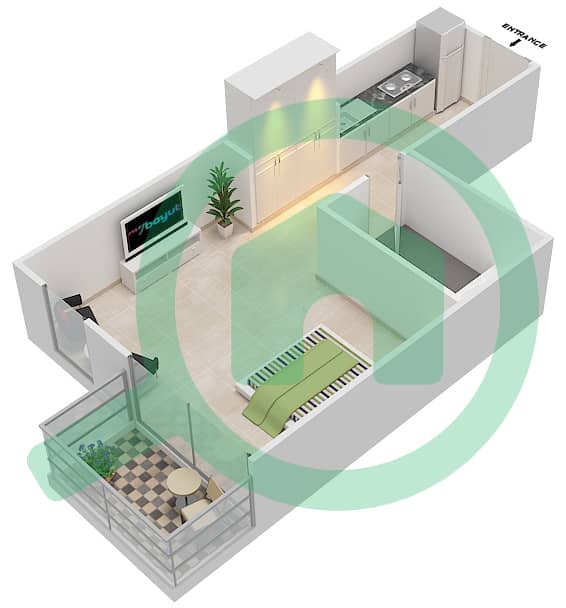 Резортс от Дануб - Апартамент Студия планировка Единица измерения 103 Unit-103
Floor 1 interactive3D