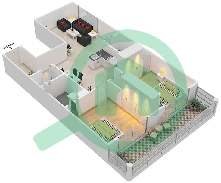 المخططات الطابقية لتصميم الوحدة 305 شقة 2 غرفة نوم - ريزورتز من دانوب 305
Floor 3 interactive3D