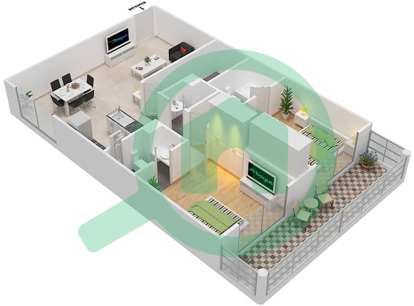 المخططات الطابقية لتصميم الوحدة 306 شقة 2 غرفة نوم - ريزورتز من دانوب 306
Floor 3 interactive3D
