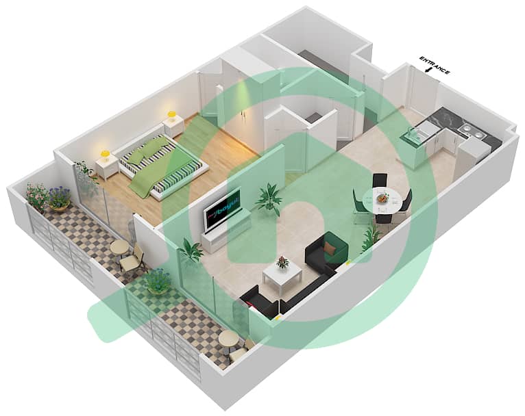 Резортс от Дануб - Апартамент 1 Спальня планировка Единица измерения 111 FLOOR 1 Unit-111
Floor 1 interactive3D