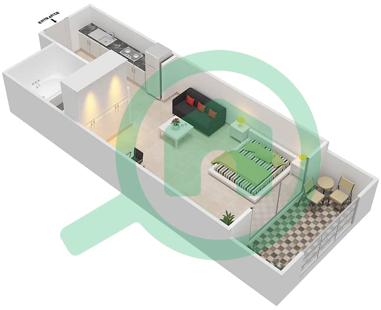 Резортс от Дануб - Апартамент Студия планировка Единица измерения 113 Unit-113
Floor 1 interactive3D