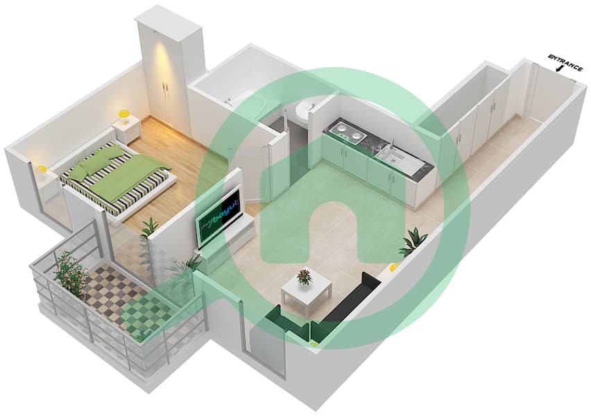 المخططات الطابقية لتصميم الوحدة 122 شقة 1 غرفة نوم - ريزورتز من دانوب Unit-122
Floor 1 interactive3D