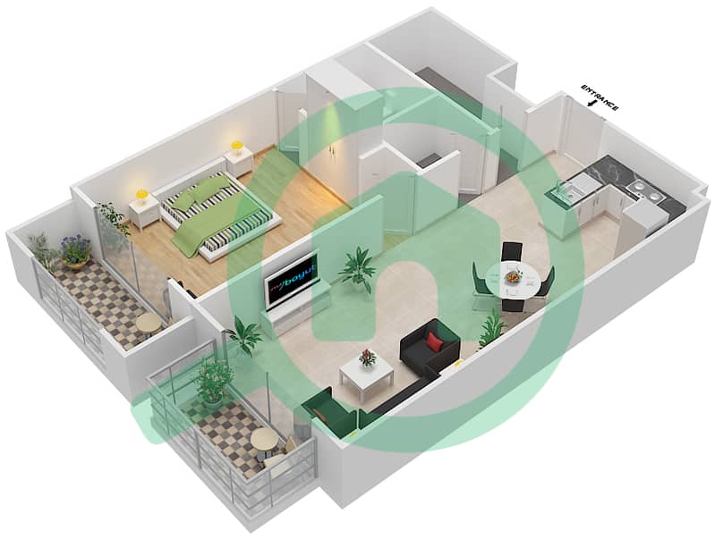 多瑙河畔度假村 - 1 卧室公寓单位123戶型图 Unit-123
Floor 1 interactive3D