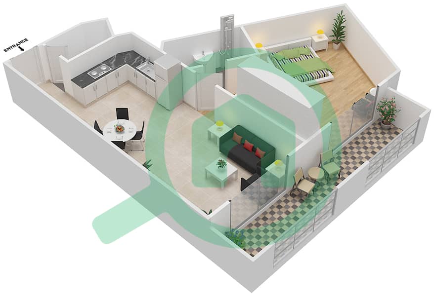 Резортс от Дануб - Апартамент 1 Спальня планировка Единица измерения 420 unit 420
Floor 4 interactive3D