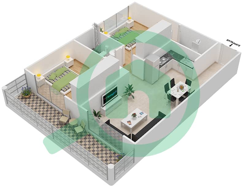 Резортс от Дануб - Апартамент 2 Cпальни планировка Единица измерения 309,333 Unit-309,333
Floor 3 interactive3D