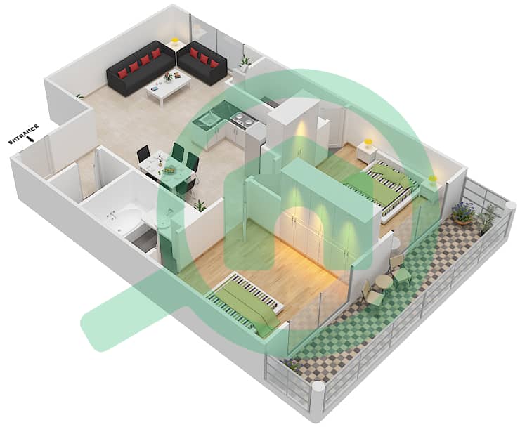 المخططات الطابقية لتصميم الوحدة 308,332 شقة 2 غرفة نوم - ريزورتز من دانوب Unit-308,332
Floor 1 interactive3D