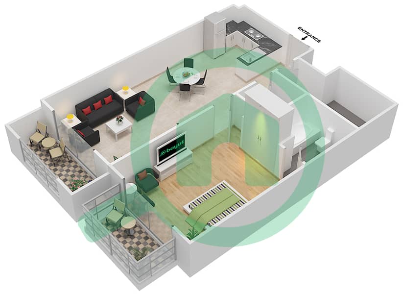 多瑙河畔度假村 - 1 卧室公寓单位124戶型图 Unit-124
Floor 1 interactive3D