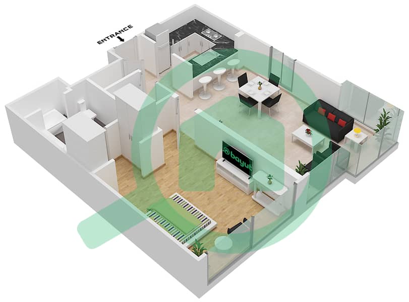 المخططات الطابقية لتصميم الوحدة 6 FLOOR 9-11 شقة 1 غرفة نوم - مساكن فيدا 1 Floor 9-11 interactive3D
