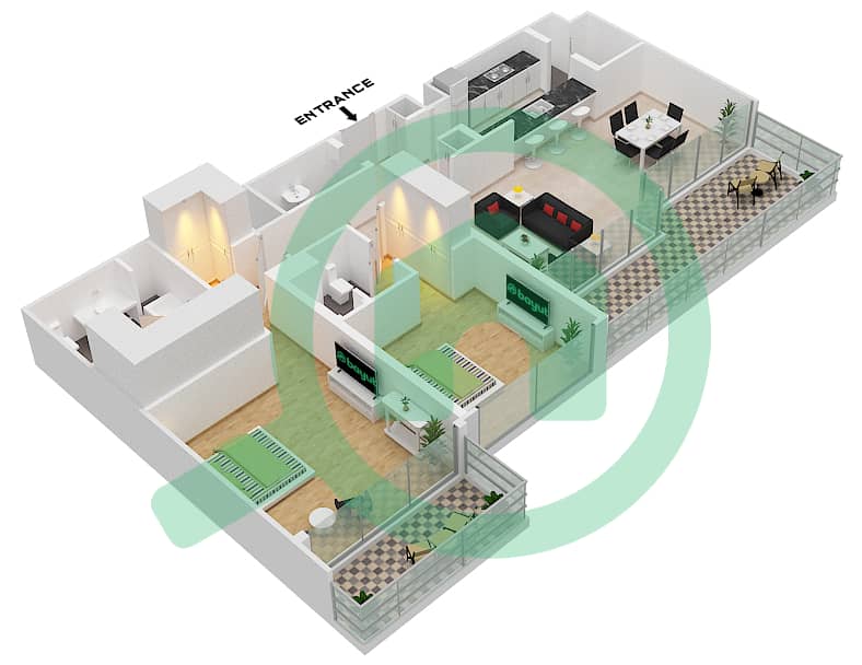 Резиденция Вида 1 - Апартамент 2 Cпальни планировка Единица измерения 3 FLOOR 9 Floor 9 interactive3D