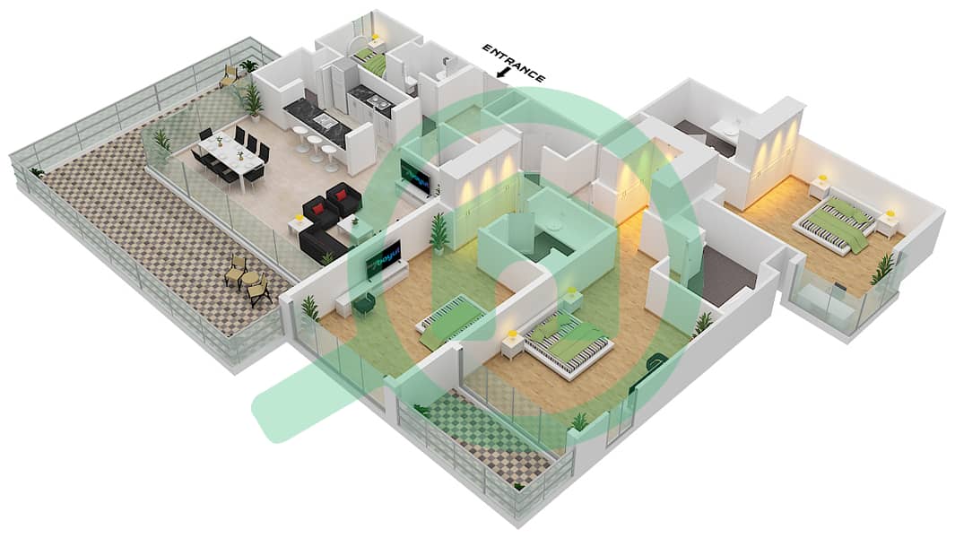 维达公馆1号楼 - 3 卧室公寓单位4 FLOOR 9戶型图 Floor 9 interactive3D
