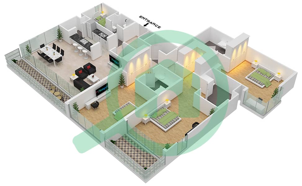 المخططات الطابقية لتصميم الوحدة 4 FLOOR 10,11 شقة 3 غرف نوم - مساكن فيدا 1 Floor 10,11 interactive3D