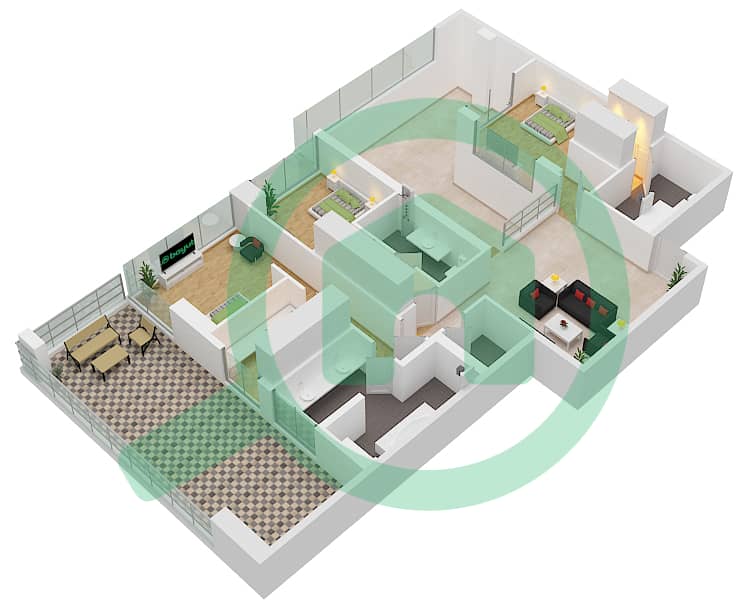 المخططات الطابقية لتصميم النموذج / الوحدة B/04 DUPLEX فیلا 3 غرف نوم - سيكس سينسيز ريزيدنس Upper Floor interactive3D