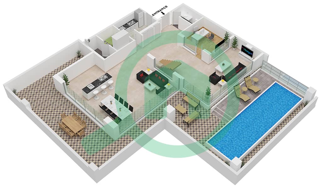 Сикс Сенсес Резиденсес - Вилла 4 Cпальни планировка Тип/мера C/02 DUPLEX Lower Floor interactive3D