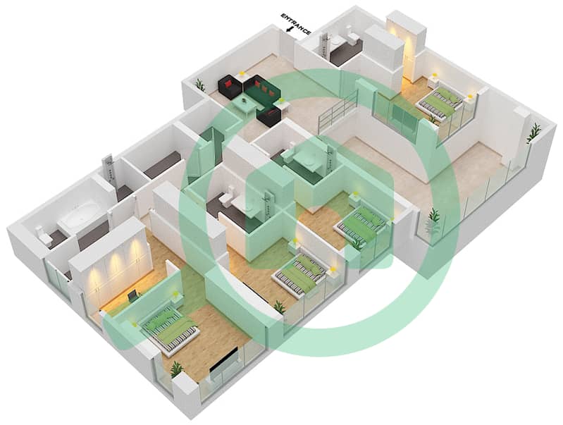 المخططات الطابقية لتصميم النموذج / الوحدة C/02 DUPLEX فیلا 4 غرف نوم - سيكس سينسيز ريزيدنس Upper Floor interactive3D