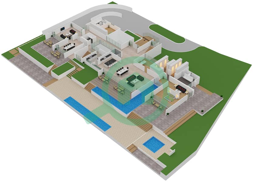 المخططات الطابقية لتصميم النموذج C فیلا 6 غرف نوم - ذا ريزيرف Ground Floor interactive3D