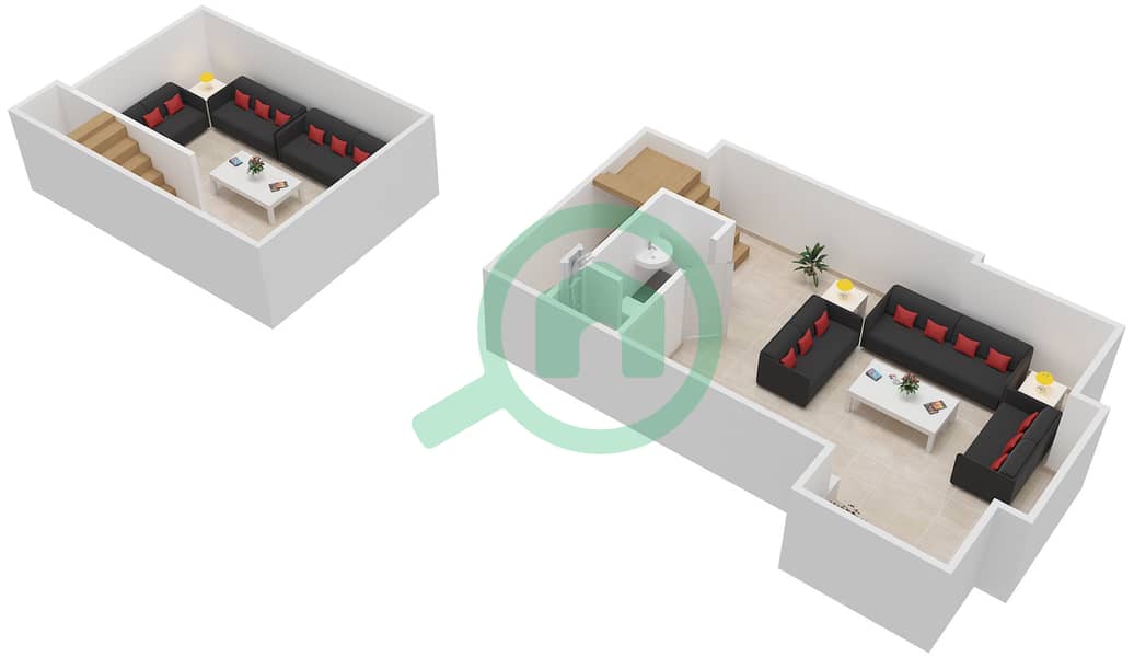 المخططات الطابقية لتصميم النموذج B3 فیلا 6 غرف نوم - ذا ريزيدنسيز Basement Floor interactive3D