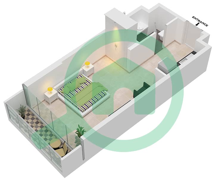Seven Palm - Studio Apartment Unit 215 Floor plan interactive3D