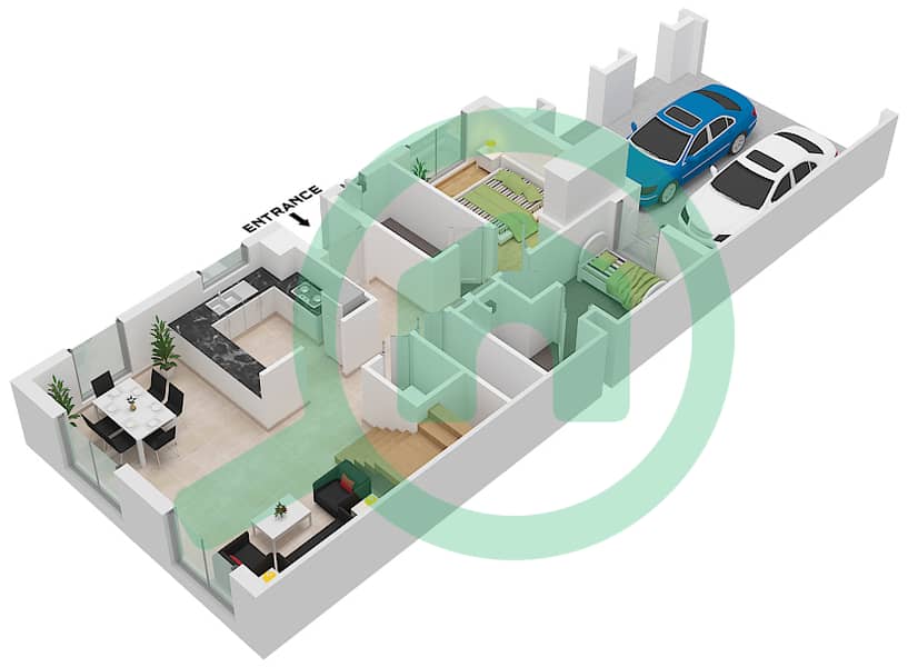 المخططات الطابقية لتصميم النموذج CU فیلا 4 غرف نوم - امارانتا Ground Floor interactive3D