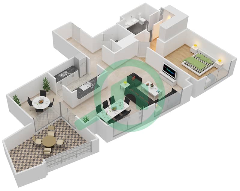 Резиденс 7 - Апартамент 1 Спальня планировка Гарнитур, анфилиада комнат, апартаменты, подходящий 1 GROUND FLOOR Ground Floor interactive3D