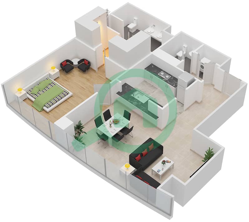 Резиденс 7 - Апартамент 1 Спальня планировка Гарнитур, анфилиада комнат, апартаменты, подходящий 2B FLOOR 3 Floor 3 interactive3D