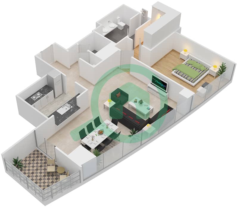 The Residence 7 - 1 Bedroom Apartment Suite 3A FLOOR 2 Floor plan Floor 2 interactive3D