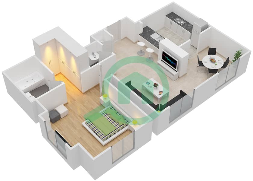 七号公寓大楼 - 1 卧室公寓套房3A FLOOR 3戶型图 Floor 3 interactive3D
