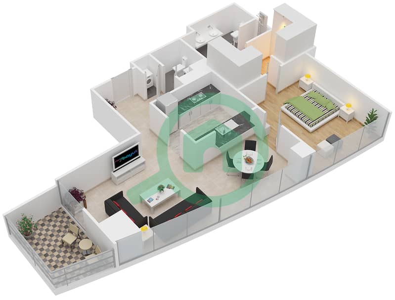 Резиденс 7 - Апартамент 1 Спальня планировка Гарнитур, анфилиада комнат, апартаменты, подходящий 3B FLOOR 3 Floor 3 interactive3D