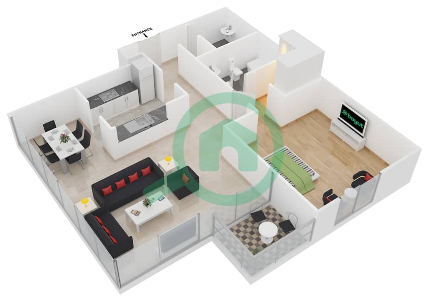 المخططات الطابقية لتصميم التصميم 3 FLOOR 3-30 شقة 1 غرفة نوم - ذا ريزيدينس 5 Floor 3-30 interactive3D