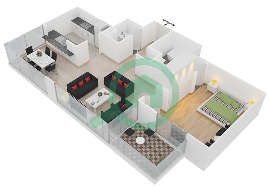 المخططات الطابقية لتصميم التصميم 4 FLOOR 2-30 شقة 1 غرفة نوم - ذا ريزيدينس 5 Floor 2-30 interactive3D