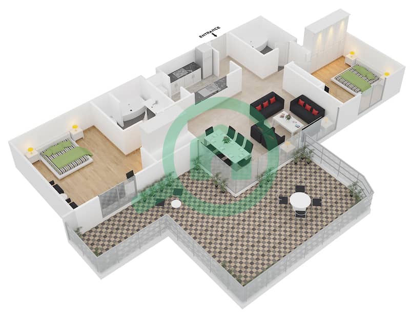 المخططات الطابقية لتصميم التصميم 5 FLOOR 2 شقة 2 غرفة نوم - ذا ريزيدينس 5 Floor 2 interactive3D